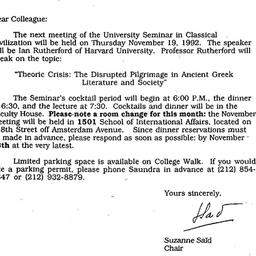 Announcements, 1992-11-10. ...