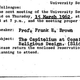 Announcements, 1962-03-15. ...