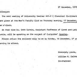 Announcements, 1970-11-27. ...