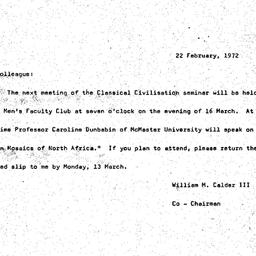 Announcements, 1972-02-22. ...