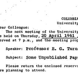 Announcements, 1961-04-20. ...