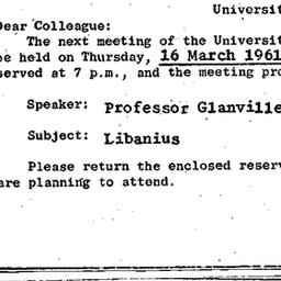 Announcements, 1961-03-16. ...