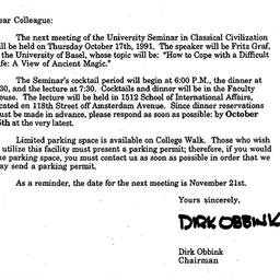 Announcements, 1991-10-03. ...