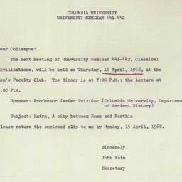 Announcements, 1968-04-18. ...