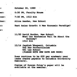 Announcements, 1989-10-26. ...