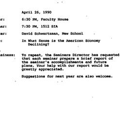 Announcements, 1990-04-26. ...