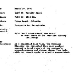 Announcements, 1990-03-29. ...