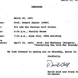 Announcements, 1991-03-11. ...
