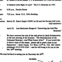 Announcements, 1991-02-11. ...