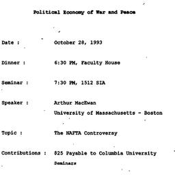 Announcements, 1993-10-28. ...