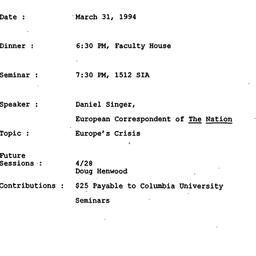 Announcements, 1994-03-31. ...