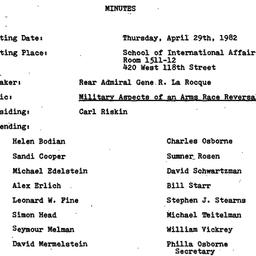 Minutes, 1982-04-29. Politi...