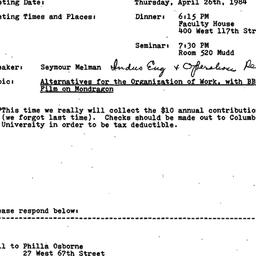Announcements, 1984-04-26. ...