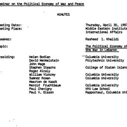 Minutes, 1987-04-30. Politi...