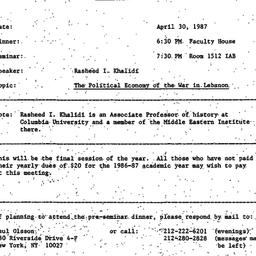 Announcements, 1987-04-30. ...
