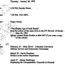 Announcements, 1995-01-26. ...