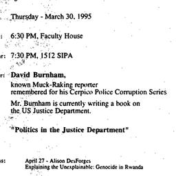 Announcements, 1995-03-30. ...