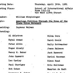 Minutes, 1981-04-30. Politi...