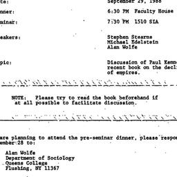 Announcements, 1988-09-29. ...