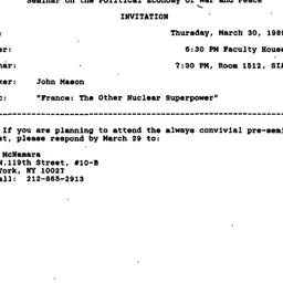 Announcements, 1989-03-30. ...