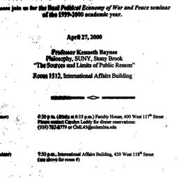 Announcements, 2000-04-27. ...