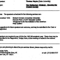 Announcements, 1987-10-29. ...