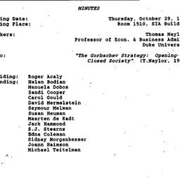 Minutes, 1987-10-29. Politi...