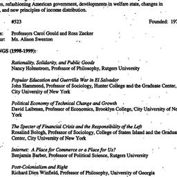 Schedules, Political Econom...