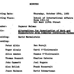 Minutes, 1982-10-28. Politi...