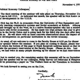 Announcements, 1991-11-04. ...