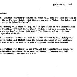 Announcements, 1976-02-27. ...
