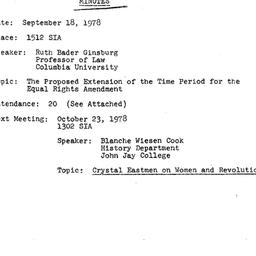 Minutes, 1978-09-18. Women ...
