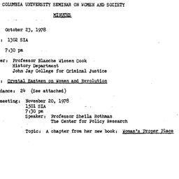 Minutes, 1978-10-23. Women ...