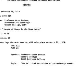 Minutes, 1979-02-19. Women ...