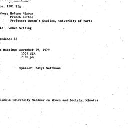 Minutes, 1979-10-07. Women ...
