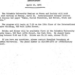 Announcements, 1975-04-10. ...