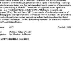 Schedules, Jazz Studies, se...