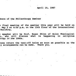 Announcements, 1987-04-15. ...