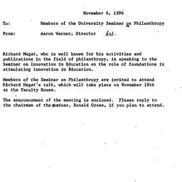 Announcements, 1986-11-06. ...