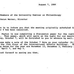 Announcements, 1987-08-07. ...