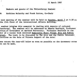 Announcements, 1987-03-11. ...