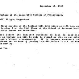 Announcements, 1986-09-19. ...