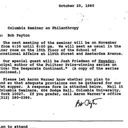Announcements, 1985-10-25. ...