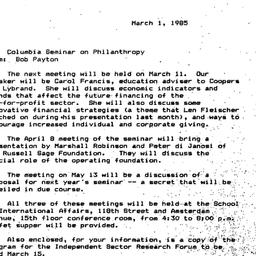Announcements, 1985-03-01. ...