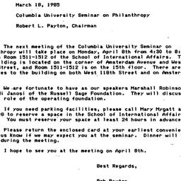 Announcements, 1985-03-18. ...