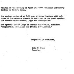 Minutes, 1979-04-20. Studie...
