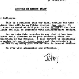 Announcements, 1974-04-29. ...