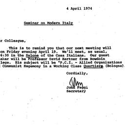 Announcements, 1974-04-04. ...
