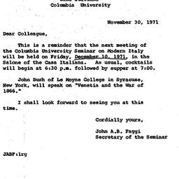 Announcements, 1971-11-30. ...