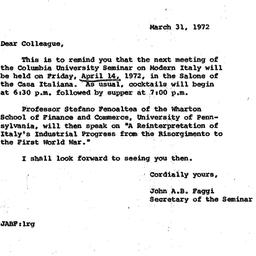 Announcements, 1972-03-31. ...